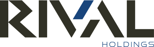 black rival holdings logo with blue accent